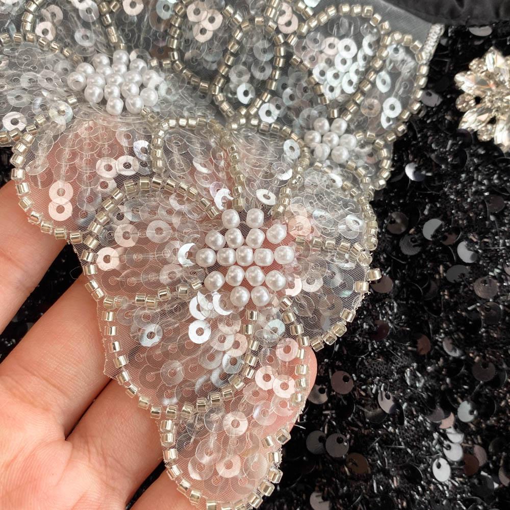 Летние женские милые платья мини с короткими рукавами и воротником Питер Пэн, черные, с пайетками, бриллиантовыми пуговицами, для вечеринки феи-принцессы