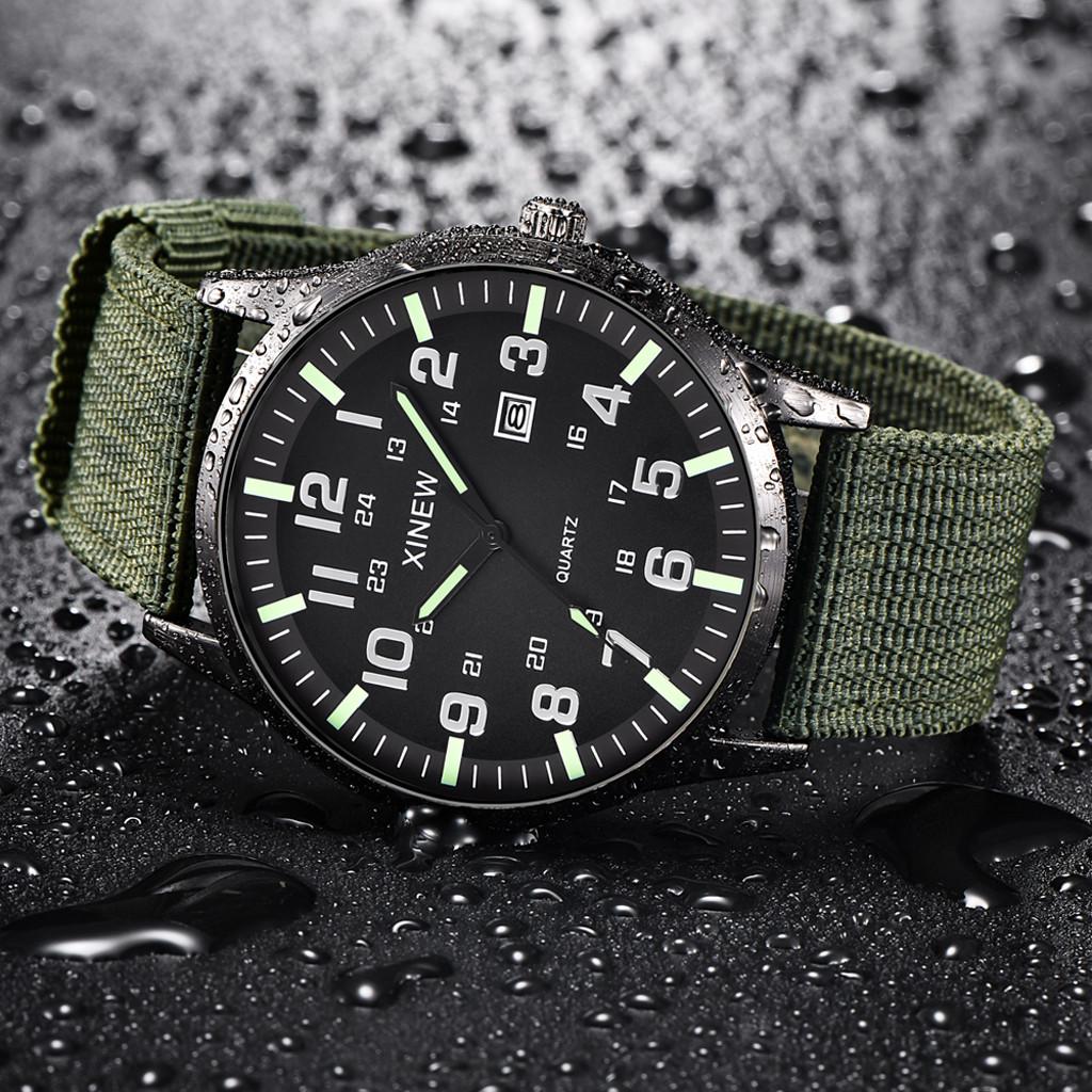 Men Boy Round Dial Nylon Strap Band Military Date Quartz Wrist Watch Gift