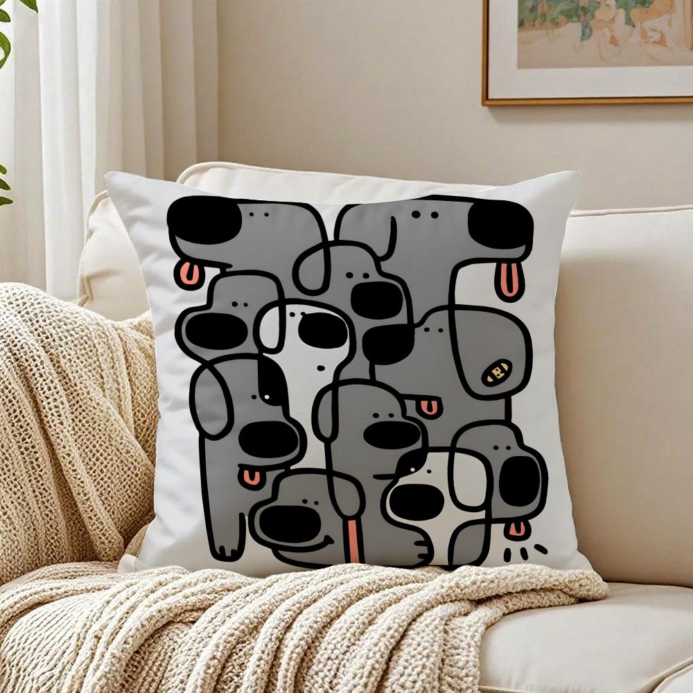 Abstract Funny Creative Dog Cartoon Cushion Cover Linen Pillowcase Soft for Sofa Bed Home Room Decor