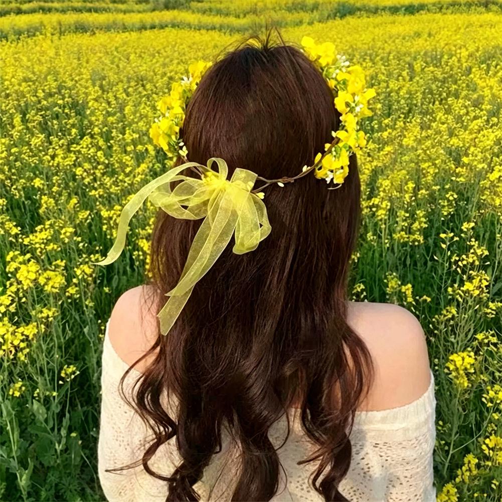 Pastoral style Rapeseed Flower Wreath Headband Beautiful Floral Kids Sweet Resin Flower Hair Accessories