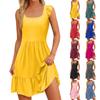 Women's Summer Casual Square Neck Dress With Pockets Cute Sleeveless High Waisted A-Line Vest Midi Dress