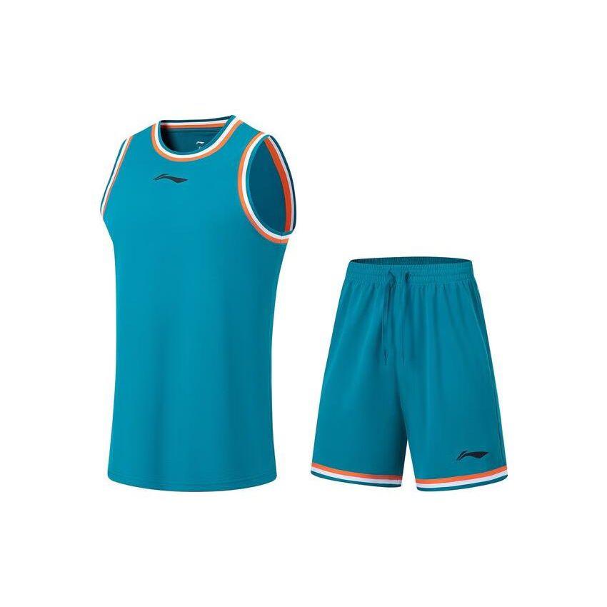 Li-Ning Professional Basketball Series Logo Print Moisture-Wicking Basketball Uniform Set Men Sportswear Tidal-Blue AATT001-14