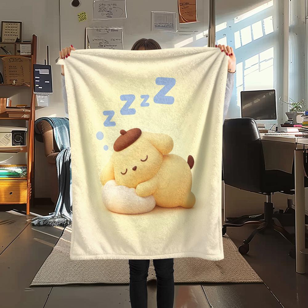 1 шт. Фланелевое одеяло с принтом Pompompurin, Высокое качество, Для всех сезонов, Декор для дома, Тепло и уют, Идеально для Рождественских подарков