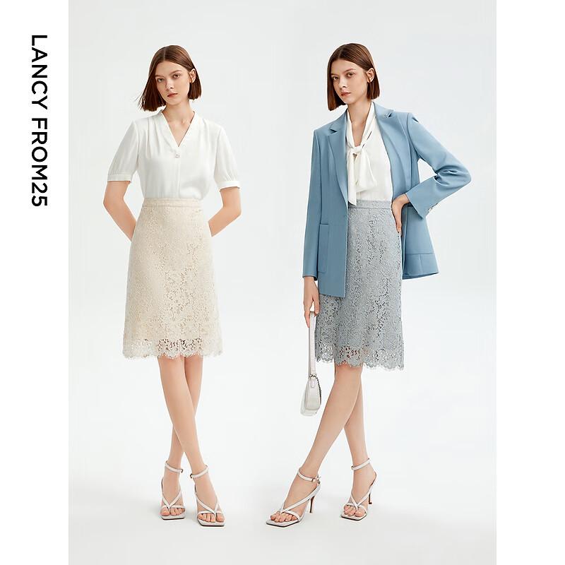 LANCY High-Waisted Vintage Lace Straight Skirt
