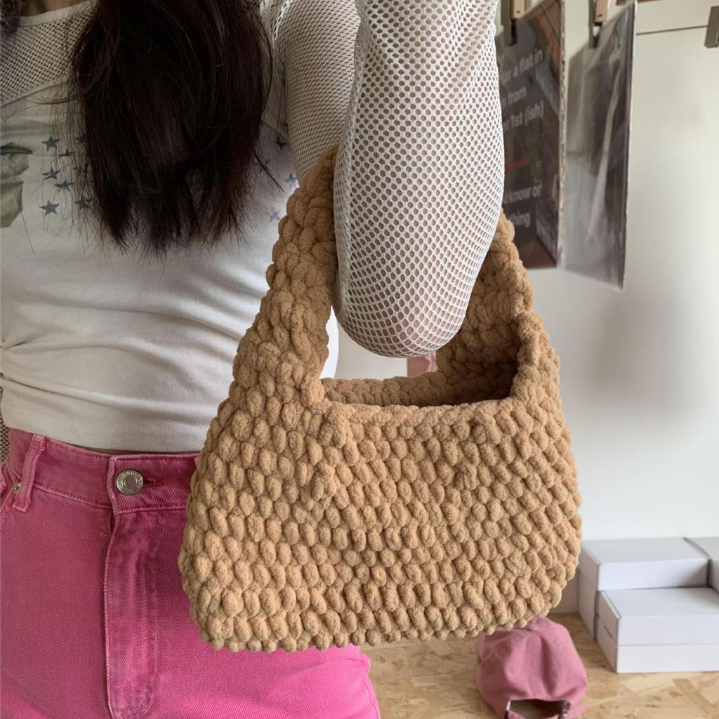 Осенне-зимняя новая корейская сумка из натурального плюша ручной работы, универсальная повседневная плетеная сумка