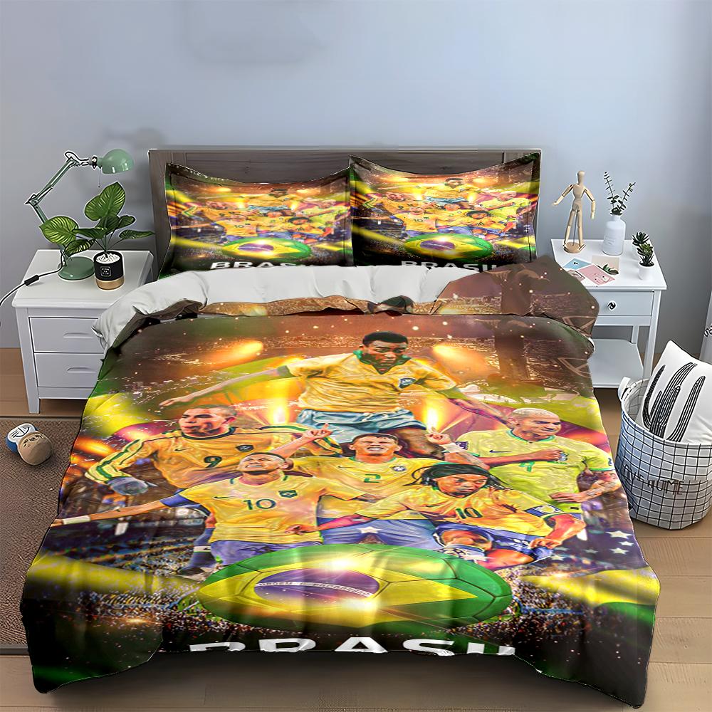 Brazil Football Team Print Bedding Set Bedding set (1 duvet cover, 2 pillowcases, duvet not included)