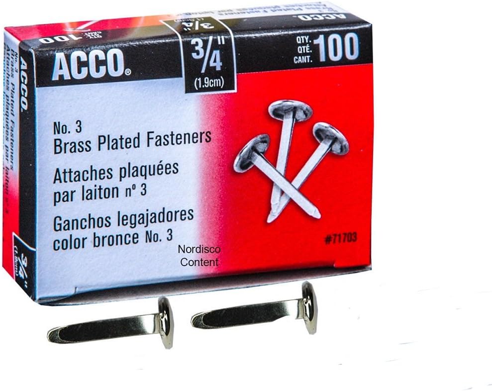 Paper Fasteners 34" Plated 1 Box 100 Fastenersbox (71703)