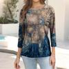 Модный винтажный топ с рукавом три четверти для женщин, женская повседневная блузка-футболка с круглым вырезом и принтом