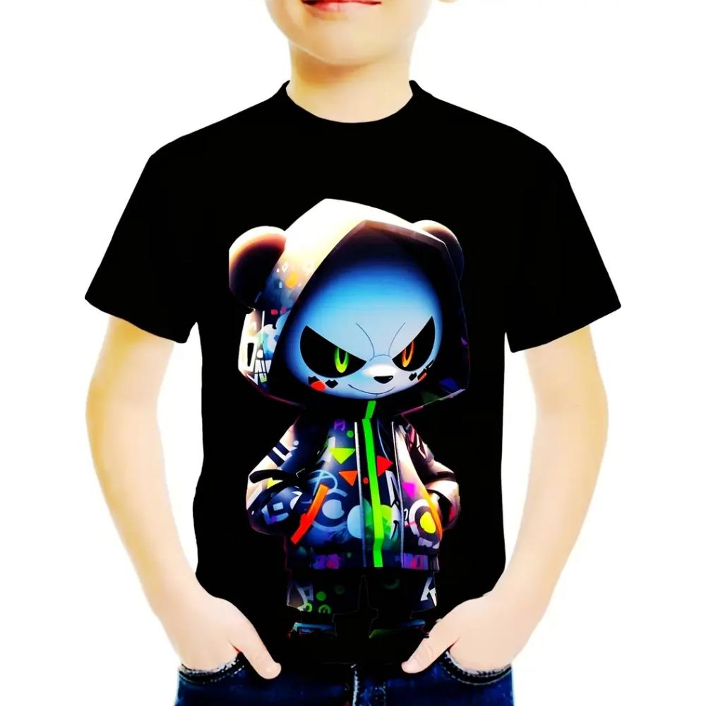 Fun Cartoon Characters 3D Printed Summer Casual and Comfortable Boy Round Neck Short Sleeved T-shirt