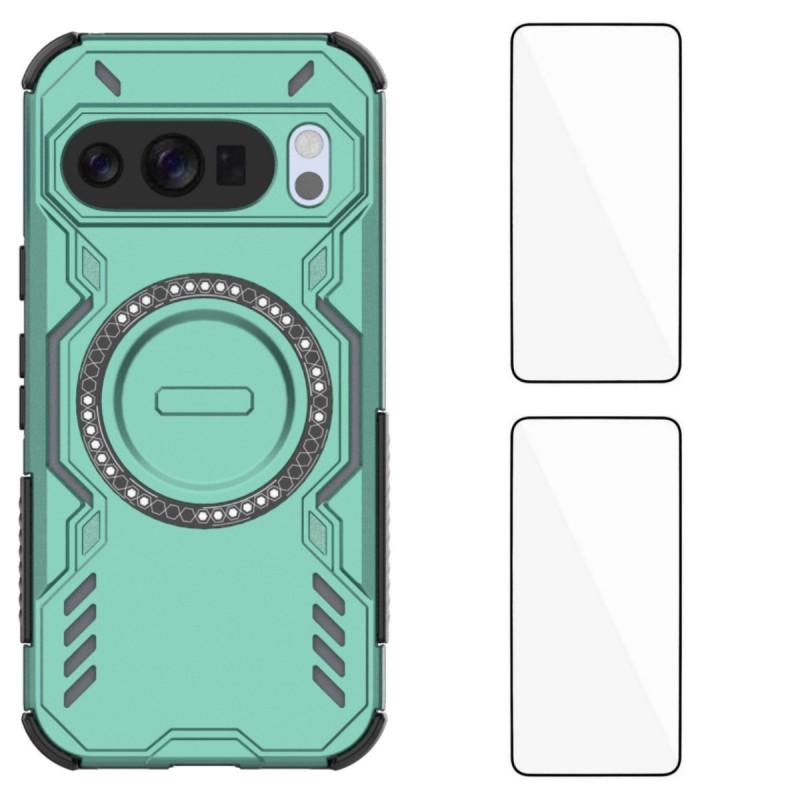 For Google Pixel 10 Pro Magnetic Case WANLONFENG DJ Series PC TPU Phone Cover with 2Pcs Tempered Glass Film