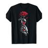 Gothic Skeleton Hand Hourglass Red Rose Dark Sketch Print T-Shirt Breathable Short Sleeve Round Neck Tee