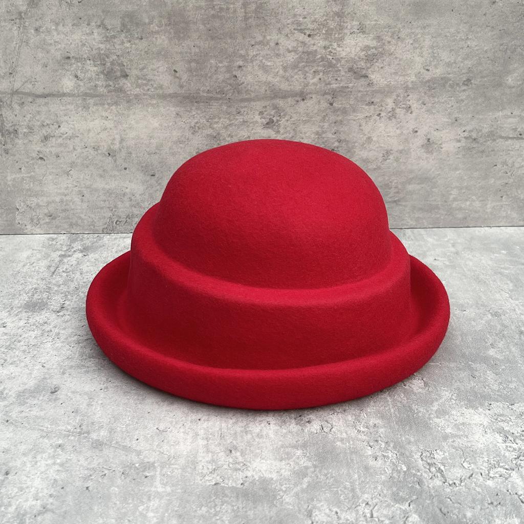 Autumn and winter Republic of China style retro level black top hat women's autumn and winter wool bucket hat Hepburn style washbasin hat