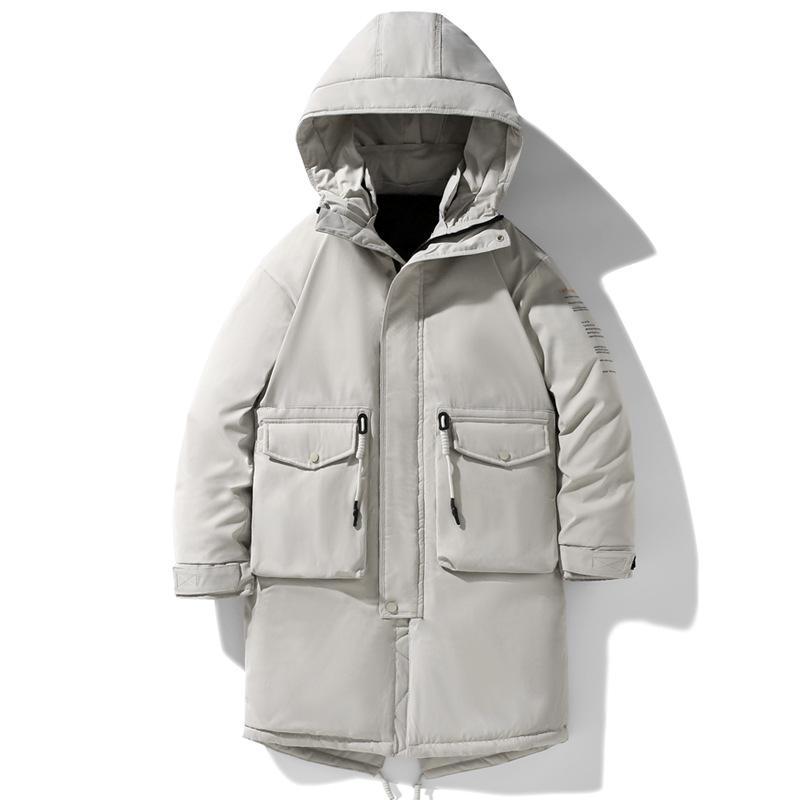 Outdoor Winter New Men's Down Jacket Korean Style Hooded Mid-length White Duck Down Trendy Couple Versatile Coat Work Wear