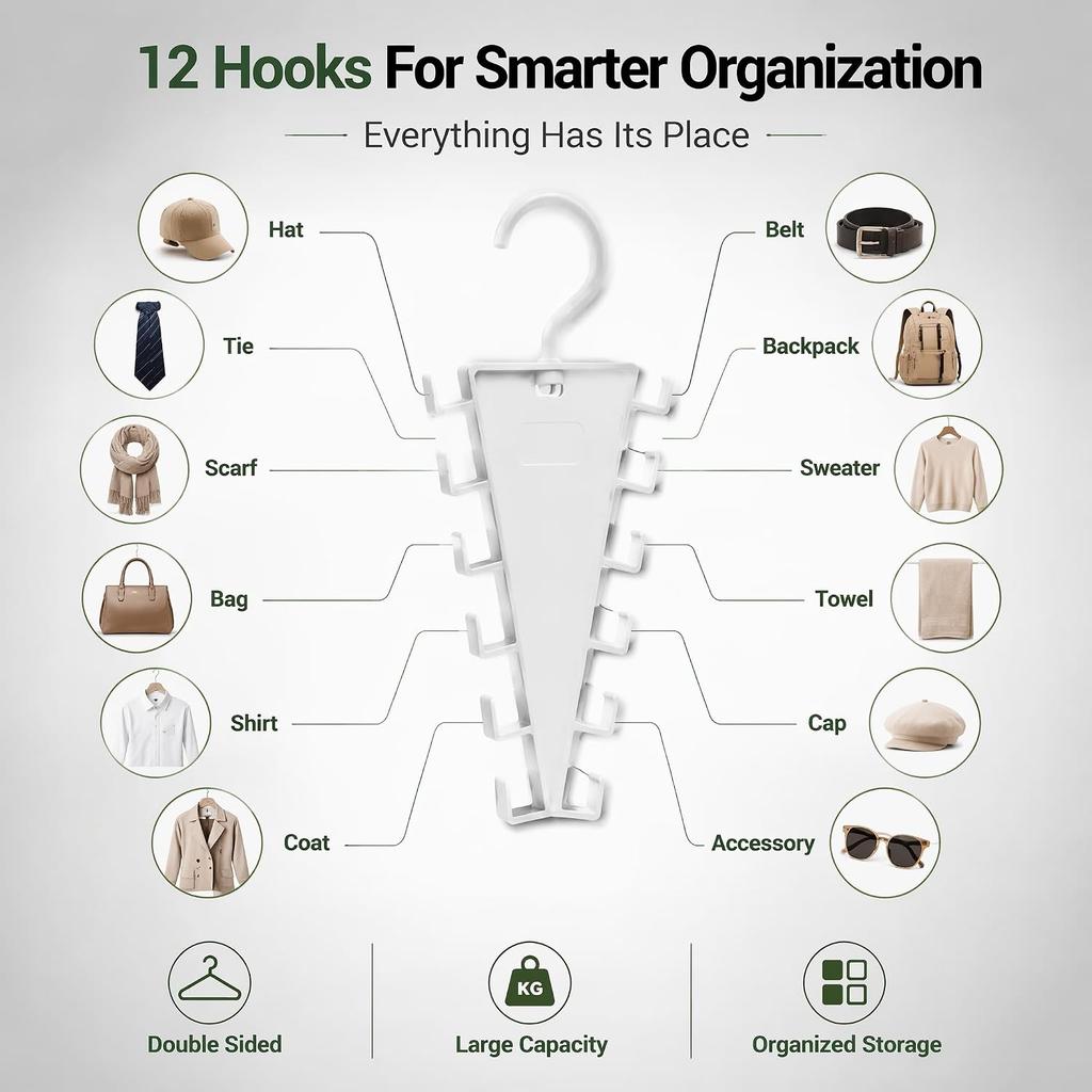 V Shape 12 Hooks Rotating Hanger 360° Double Sided Closet Organizer