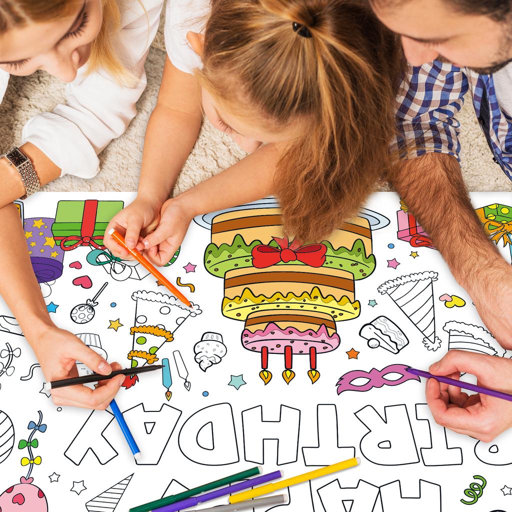 Large Children Drawing Diy Birthday Sticky Color Filling Paper Coloring Paper Coloring Tablecloth For Kids Early Educational Toy