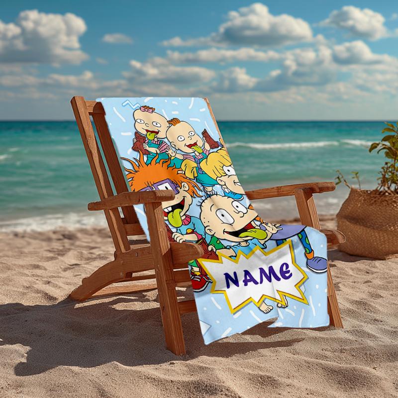 Custom Name Ultra-Soft Beach Towel with Rugrats Theme,Ideal for Pool - Camping, Diving - Perfect Travel Essential, Vibrant Beach Towel.