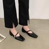 Fashion New Genuine  Vintage High Heel Pumps Women Elegant Square Toe Mary Jane Shoes Woman Ankle Buckle Low Heeled Shoes Female
