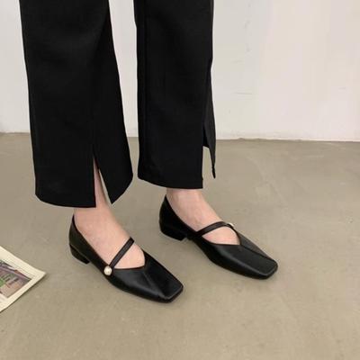 Мода Новые Натуральные Винтажные Туфли-лодочки на Высоком Каблуке Женские Элегантные С Квадратным Носком Туфли Мэри Джейн Женские С Пряжкой на Щиколотке Туфли на Низком Каблуке Женские