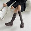 Эластичные сапоги до колена с V-образным вырезом, женские, 2024, новые рыцарские сапоги с застежкой-молнией сзади, высокие сапоги на толстой подошве, тонкие сапоги