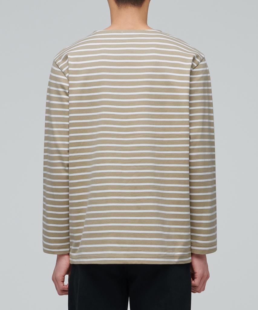 MUSINSA STANDARD Striped Boat Neck Long Sleeve T-Shirt [Beige/Ivory]