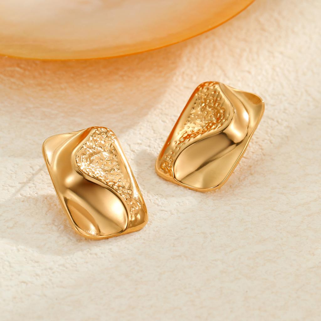 GEMCHIC Women's Geometric Square Gold Earrings Vintage Stainless Steel Studs 18K Plated Fashion Jewelry