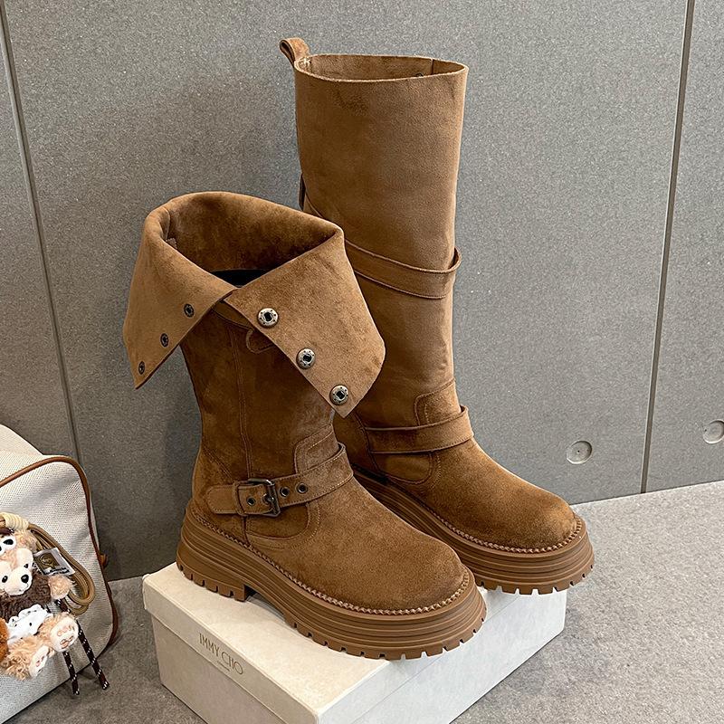 Boots Women'S Autumn And Winter New Chelsea Martin Boots Khaki But Knee Boots British Knight Boots