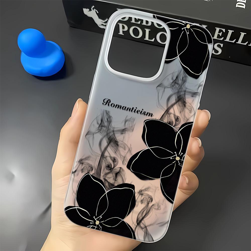 Black Flowers Phone Case For Iphone 17 17air 16 15 14 13 12 11 8 7 Pro Max Mobile Protective Case Soft Funda Cover