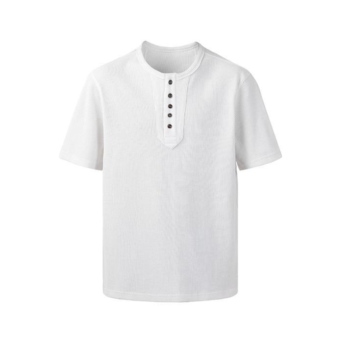 Retro Short-sleeved T-shirt for Men Henry Neck Loose Summer New Short Shirt