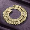 14mm Hip Hop Cuban Link Chain For Men Silver Color Iced Out Rhinestone Miami Necklace Choker for Women with Neck Chain Jewelry