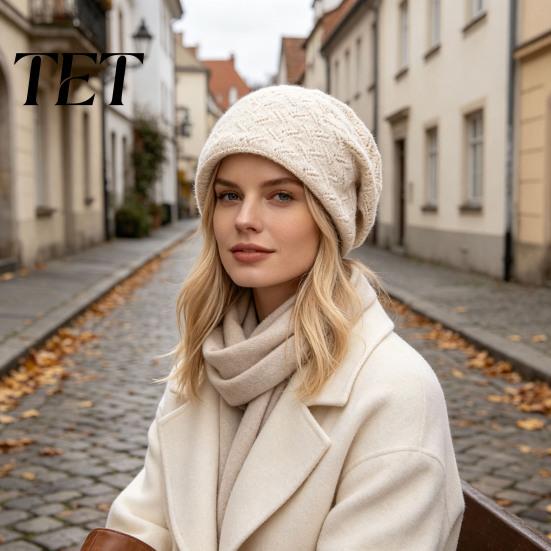 Thickened Knitted Beanies for Women Winter Knit Women, Thick Slouchy Skull Cap with Diamond Thermal Protection Hat Severe Cold Texture, Soft Warm Cozy
