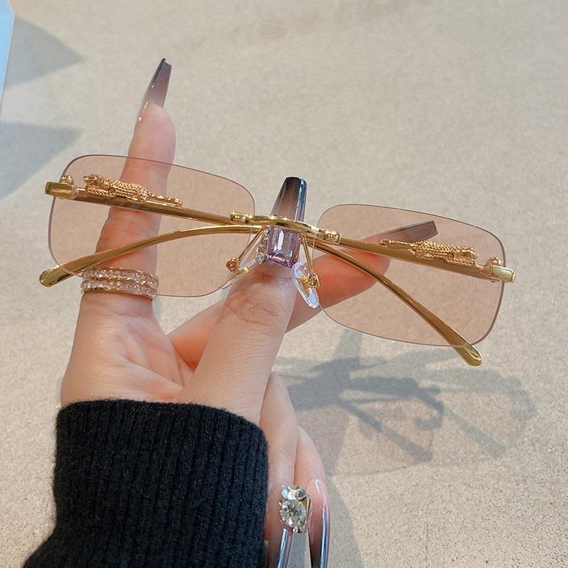 Корейские ретро квадратные безободковые солнцезащитные очки, приморское украшение с гепардом, безободковые градиентные линзы, очки для улицы, защищающие от УФ-лучей