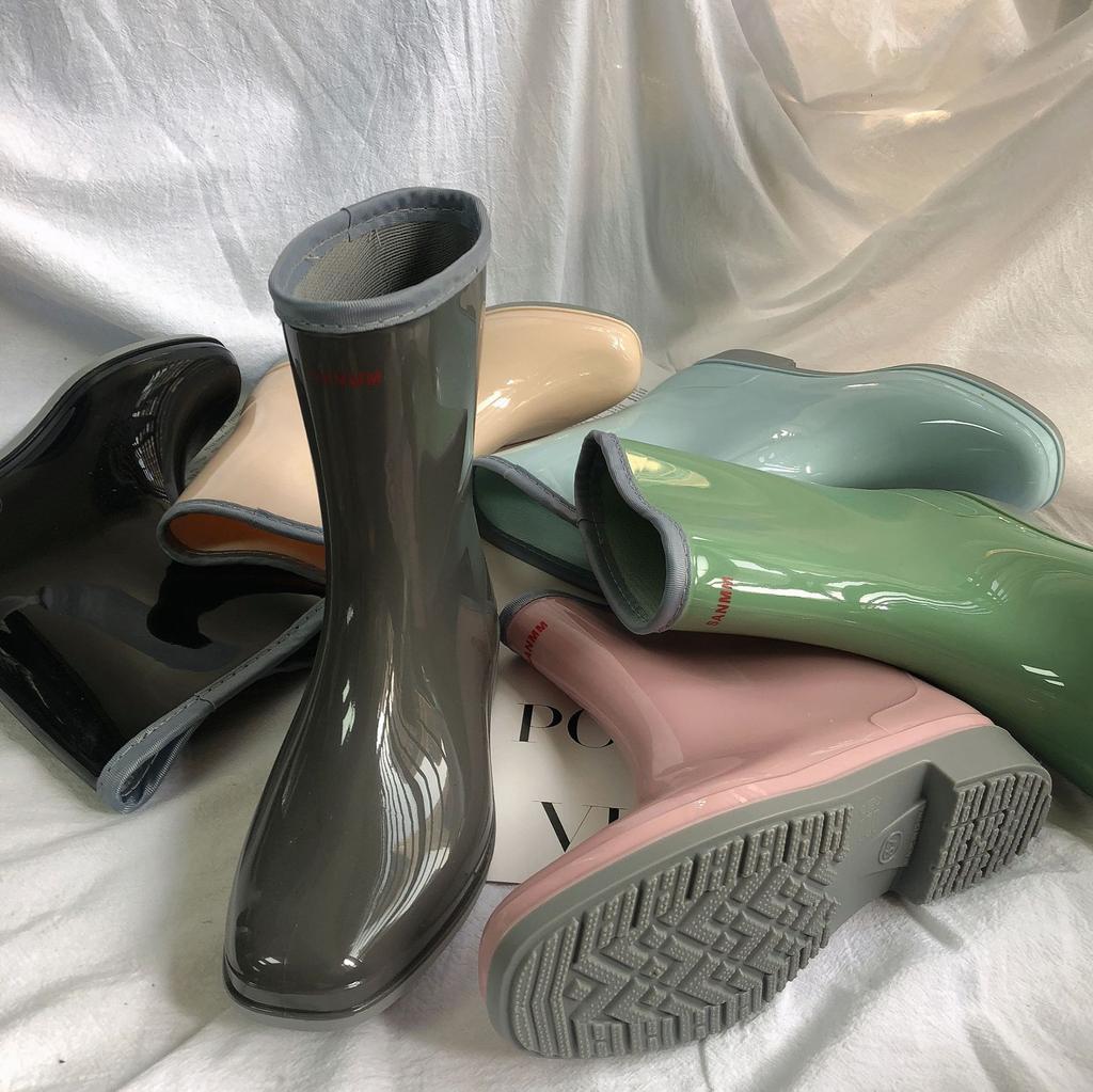 Непромокаемые сапоги средней длины, женская резиновая обувь на платформе, модные непромокаемые туфли из желе из ПВХ, 2024, женские непромокаемые ботинки без шнуровки для работы