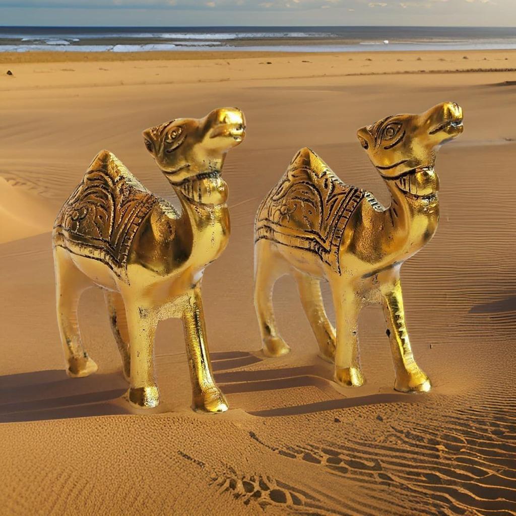 Элегантность в металлическом наборе Camel Showpiece Set - Изысканный декор для дома с ноткой пустынной элегантности (Золотой_3x3 дюйма) Упаковка из 2 шт.
