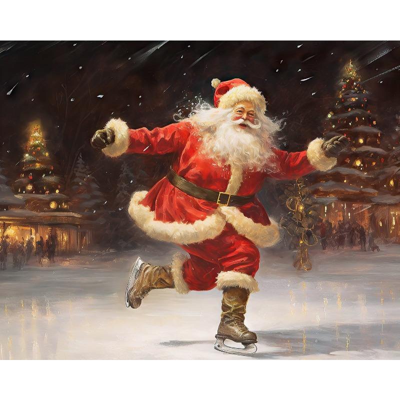 Винтажный Санта-Клаус на качелях Плакат с оленями Печать на холсте Рождественский праздник Настенная картина для домашнего декора Подарки