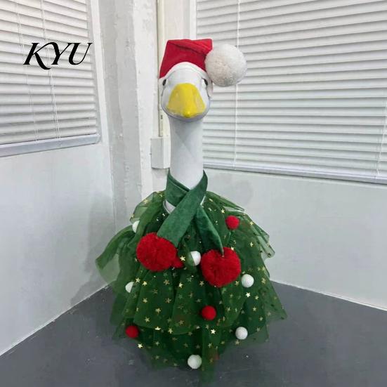 Christmas Goose Outfit Porch Outfit, Santa Dress with Plush Scarf And Outdoor Ornament Hat Apparel, Festive Winter Holiday Costume for Lawn Statue