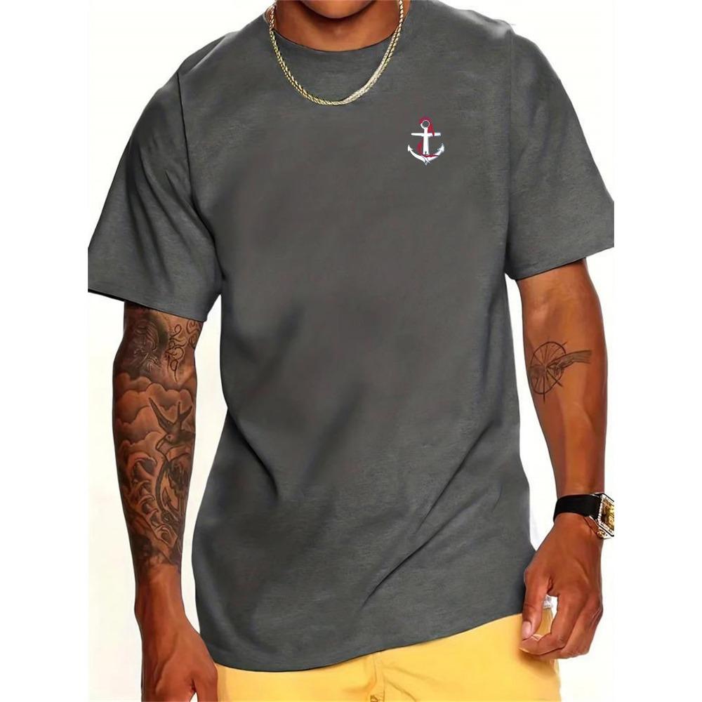 Мужская летняя свободная футболка свободного покроя с принтом якоря, круглым вырезом и короткими рукавами
