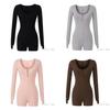 Sexy Slim Fit Cotton Blend Long Sleeve T Shirt With Button U Neck For Spring