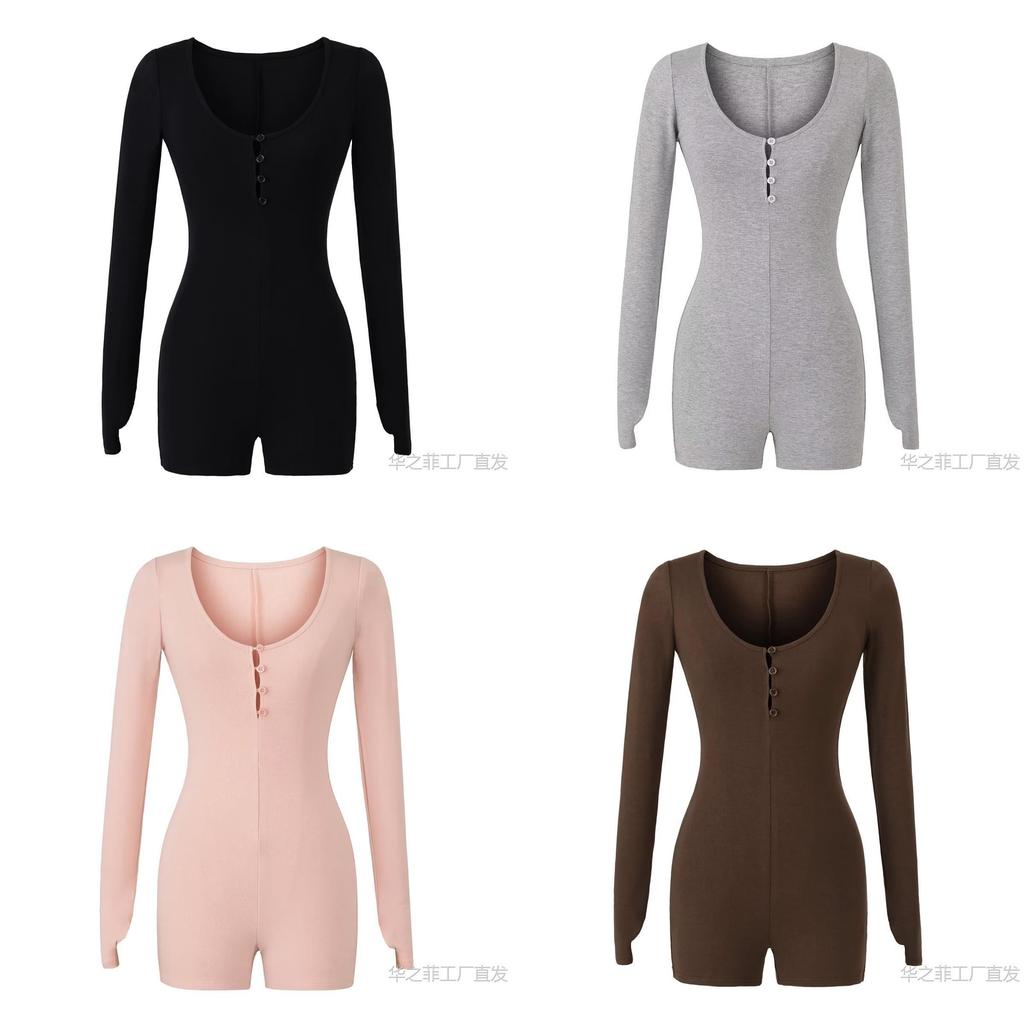 Sexy Slim Fit Cotton Blend Long Sleeve T Shirt With Button U Neck For Spring