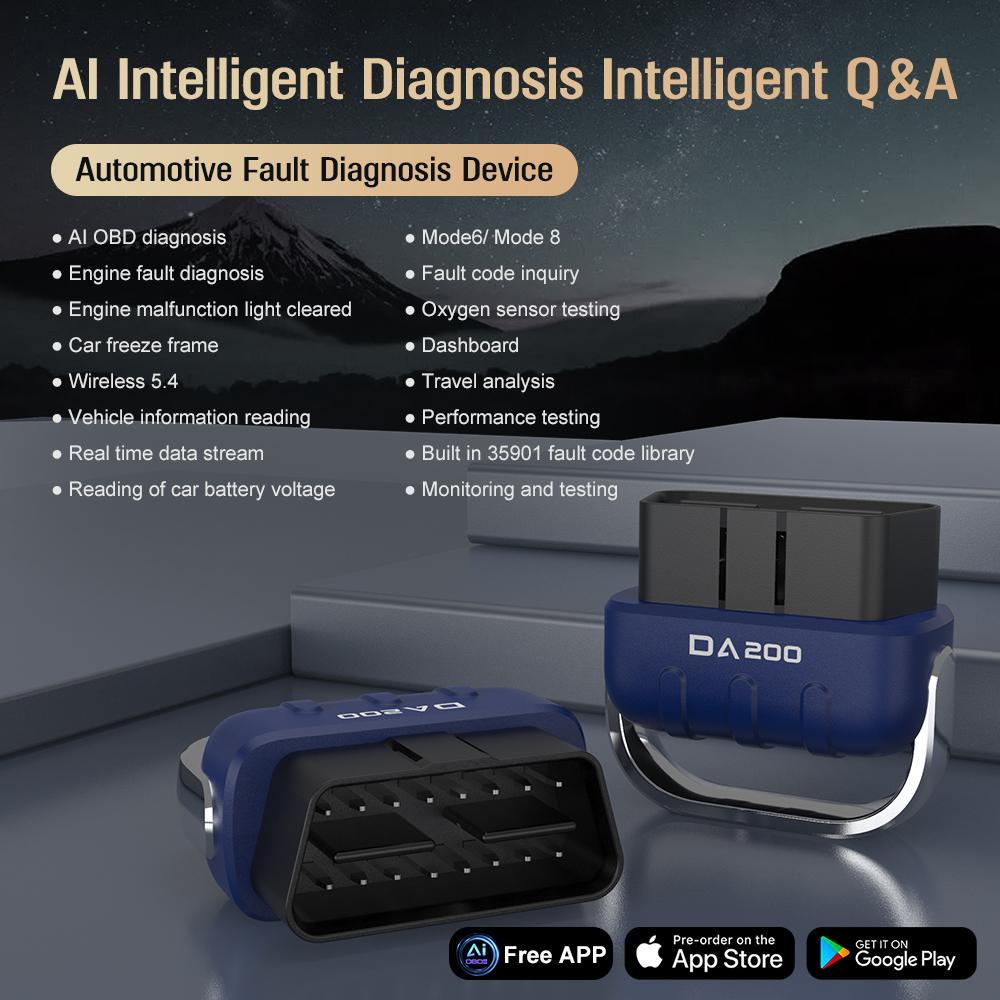 Bluetooth OBD2 Сканер Диагностический Инструмент с ИИ-Руководствами по Ремонту, Беспроводной OBD2 Сканер с Тестом Аккумулятора и Готовностью Live Data, для iOS и Android/Бесплатное Приложение