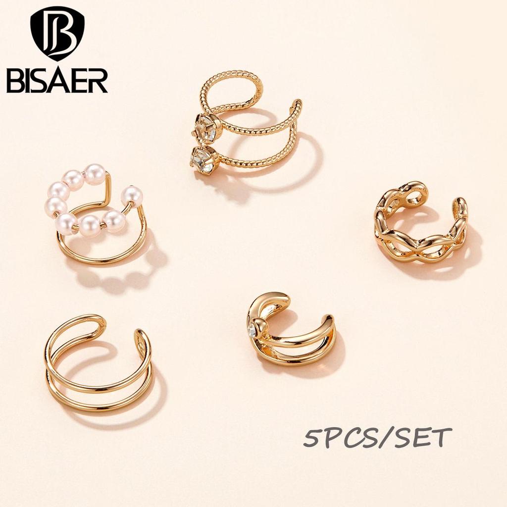 Bisaer Shining Rhinestones & White Shell Pearls Circular Shape Clip Earring Set for Ladyies Daily Jewelry