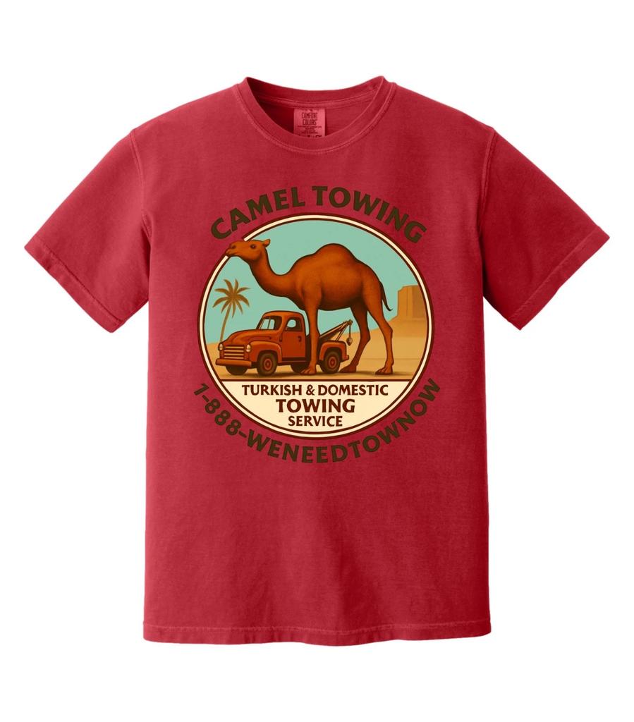 Funny Camel Towing T-Shirt Vintage Graphic Off-Road Humor Retro Truck Tee