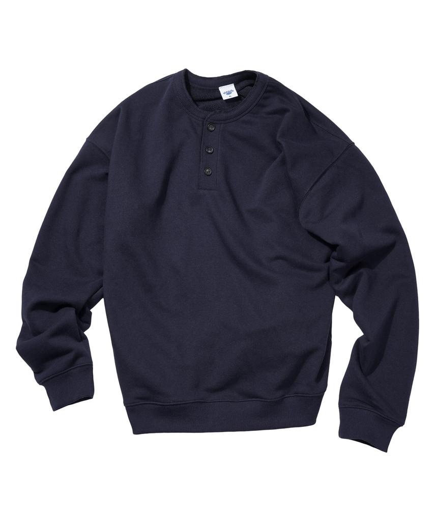 STENDS [M~4XL] Свитшот с воротником-хенли полуприлегающего силуэта_Темно-синий