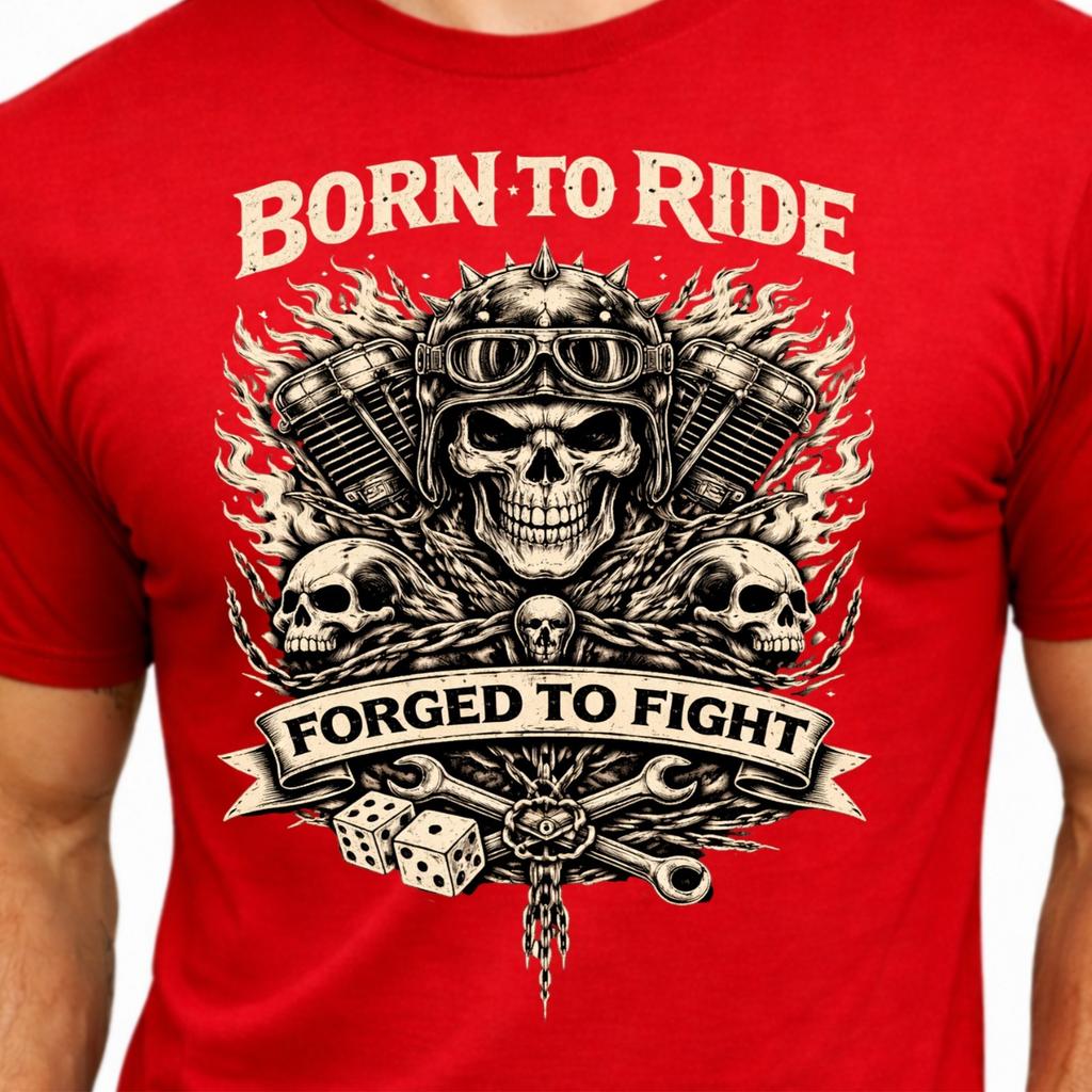 Born to Ride Forged to Fight Skull Biker Motorcycle Engine Vintage T-Shirt.