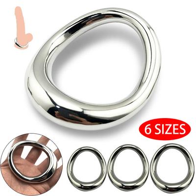 Мужской изогнутый член из нержавеющей стали, кольцо на пенис, мошонка, удерживающее пенис, растягивающееся кольцо, секс-игрушки для задержки эякуляции