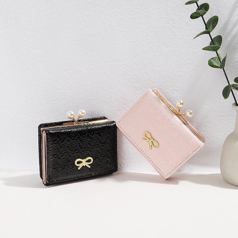 Korean Style Women's Tri-Fold Wallet - Cute Butterfly Design, Compact Card Holder