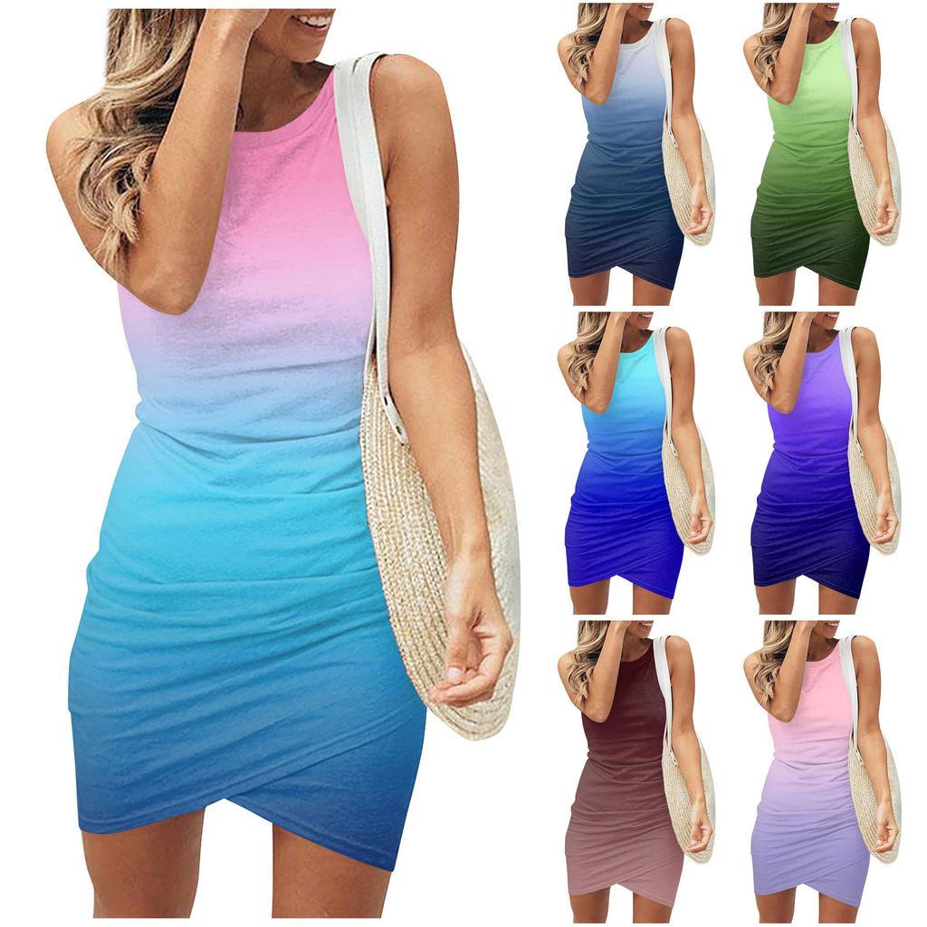 Fashion Women's Summer Round Neck Casual Fashion Printed Pullover Sleeveless Dress
