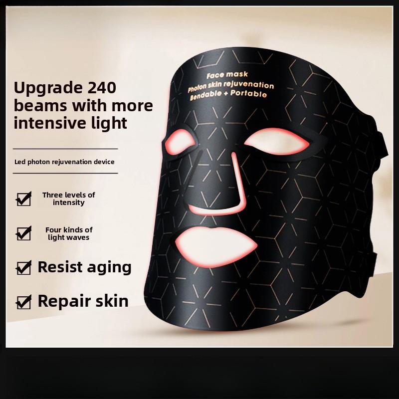 LED Color Light Beauty Mask Row Light 4-color Spectrometer Red and Blue Light Mask Instrument Photon Skin Rejuvenation Instrument Silicone Mask