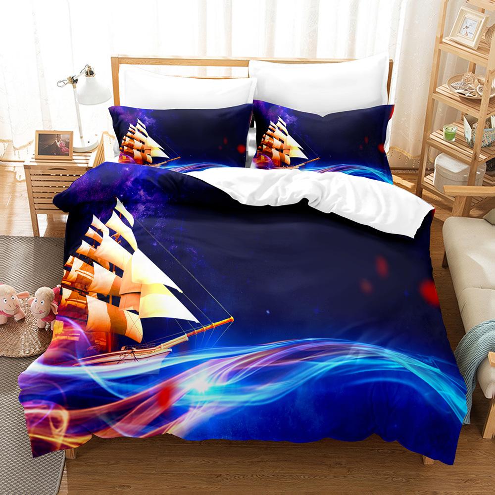 3D печать Роскошный комплект постельного белья Парусник Пух Пододеяльник Наволочка 2/3 шт. DE200 * 200 Полноразмерная супер большая кровать Мягкий домашний текстиль на молнии