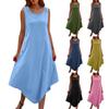 Женское платье Модное Повседневное Однотонное Платье с Круглым Вырезом