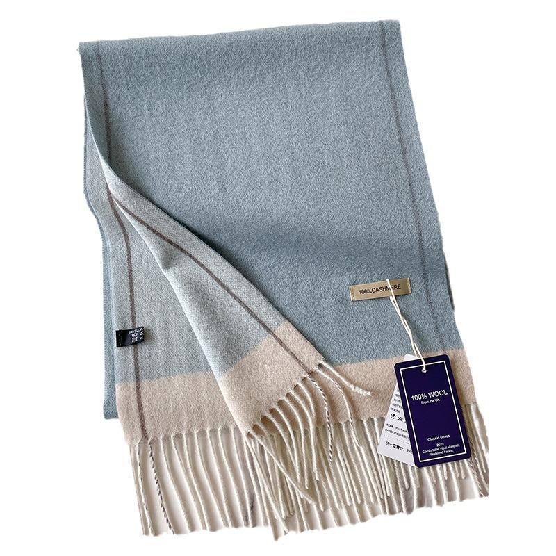 Pure cashmere scarf women's winter high-end sense versatile contrasting colors double-sided warm couple narrow scarf